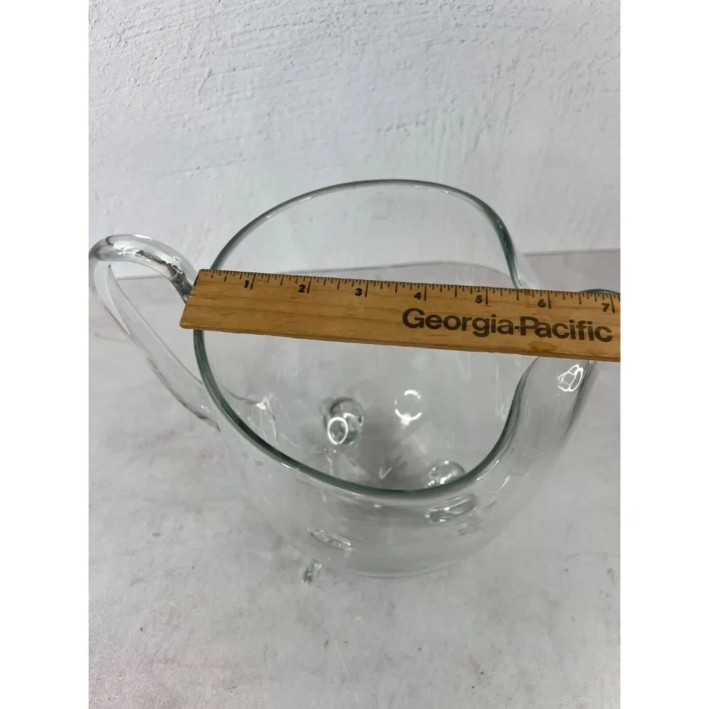 Vintage Blown Clear Glass Pitcher With‎ Three Legs & Handle Unique MCM Diffrent